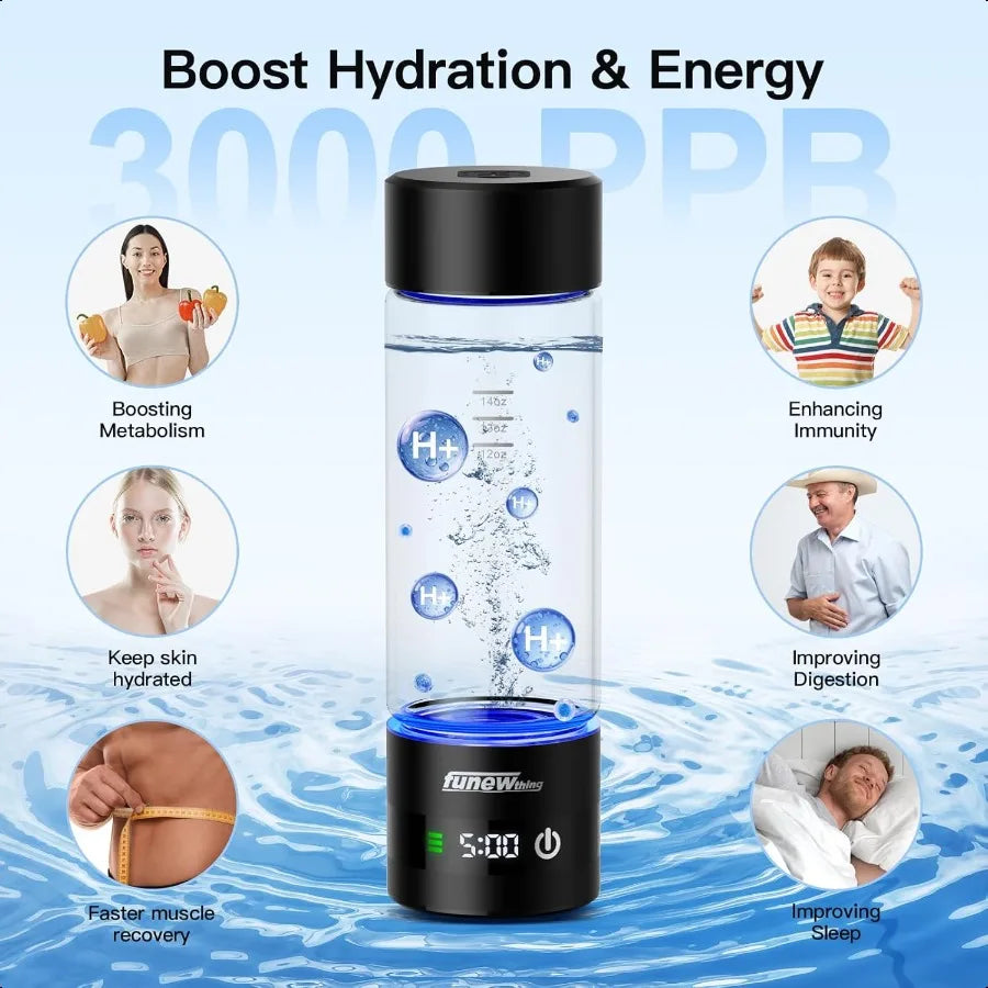 Hydrogen Water Bottle With LED Display Ionizer 3000ppb - Arthur's Wellness Emporium