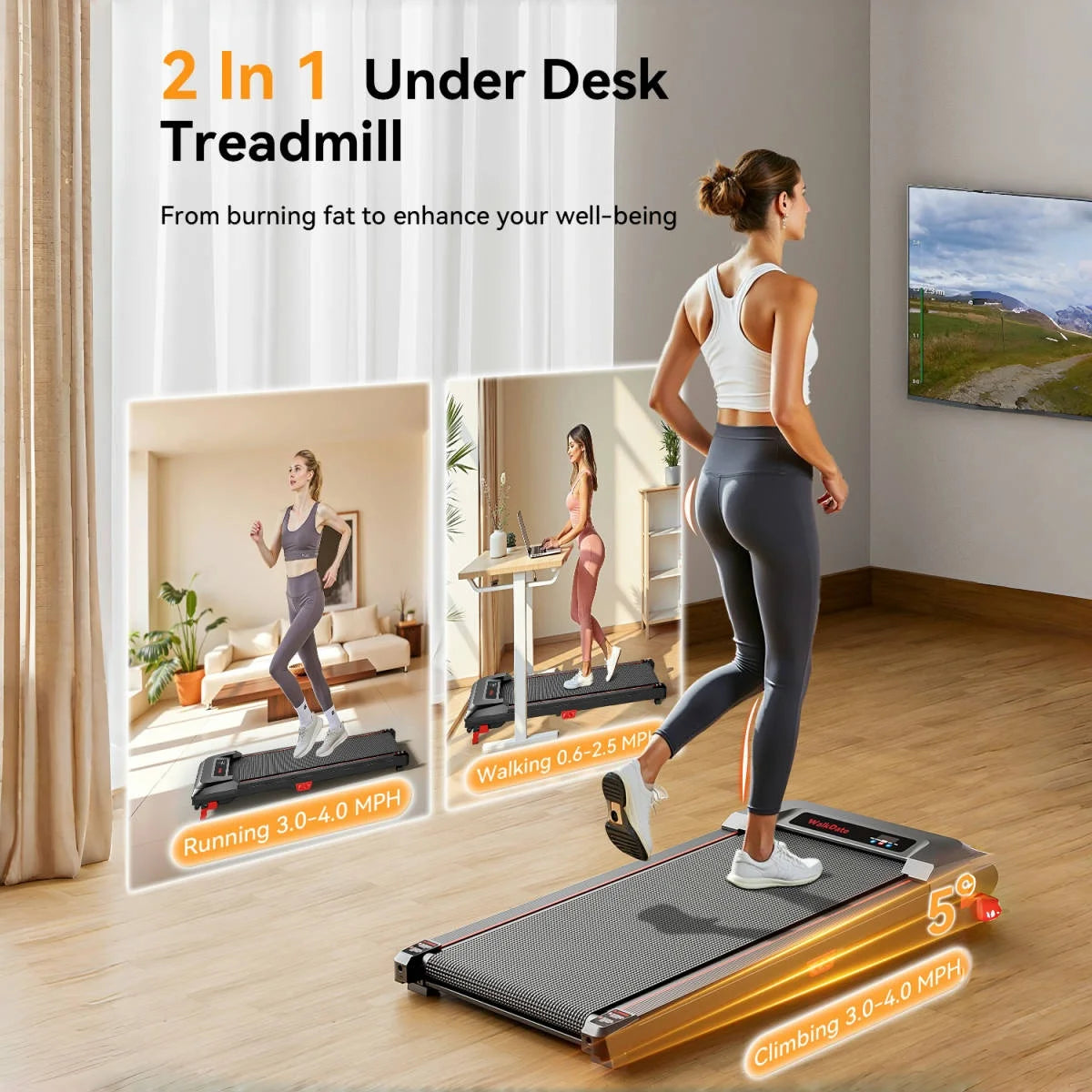 Driving Electric Treadmill Walking Pad 8 Km Hour With LCD