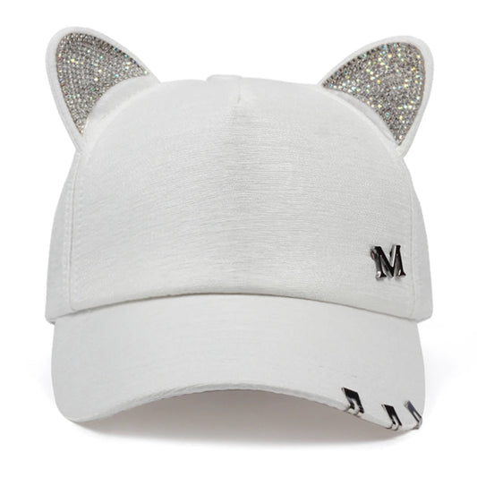 Unisex Cat Ear Studded Baseball Cap Adjustable Sunscreen - Arthur's Wellness Emporium