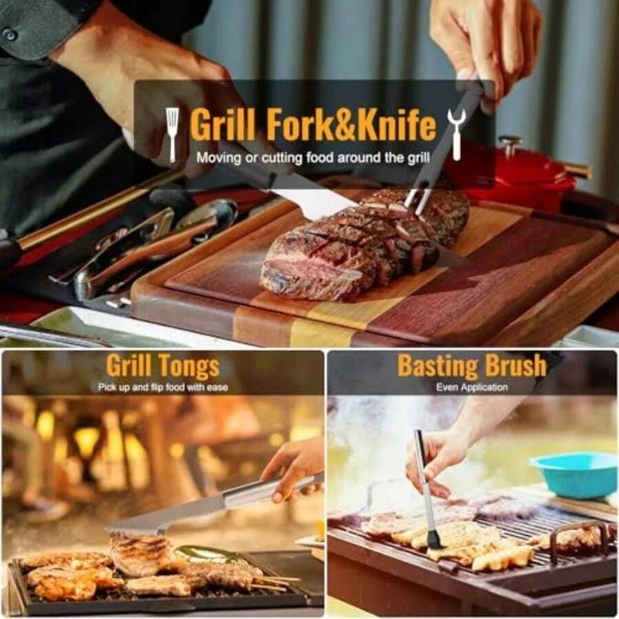 22 Piece BBQ Accessories Set in Aluminum Case Stainless Steel