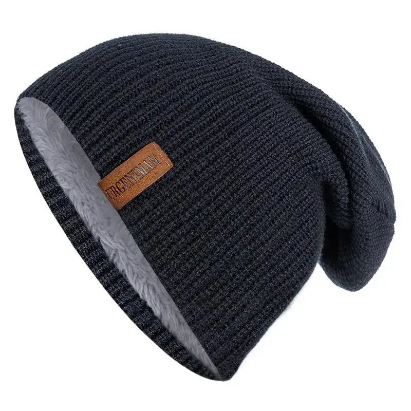 Unisex Fur Lined Beanie Hat Knit Cap for Men Women