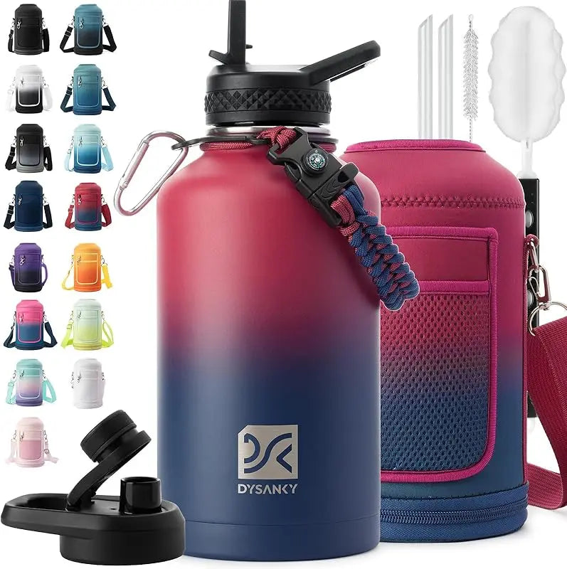 Insulated Stainless Steel Water Bottle With Straw And Carrying Strap