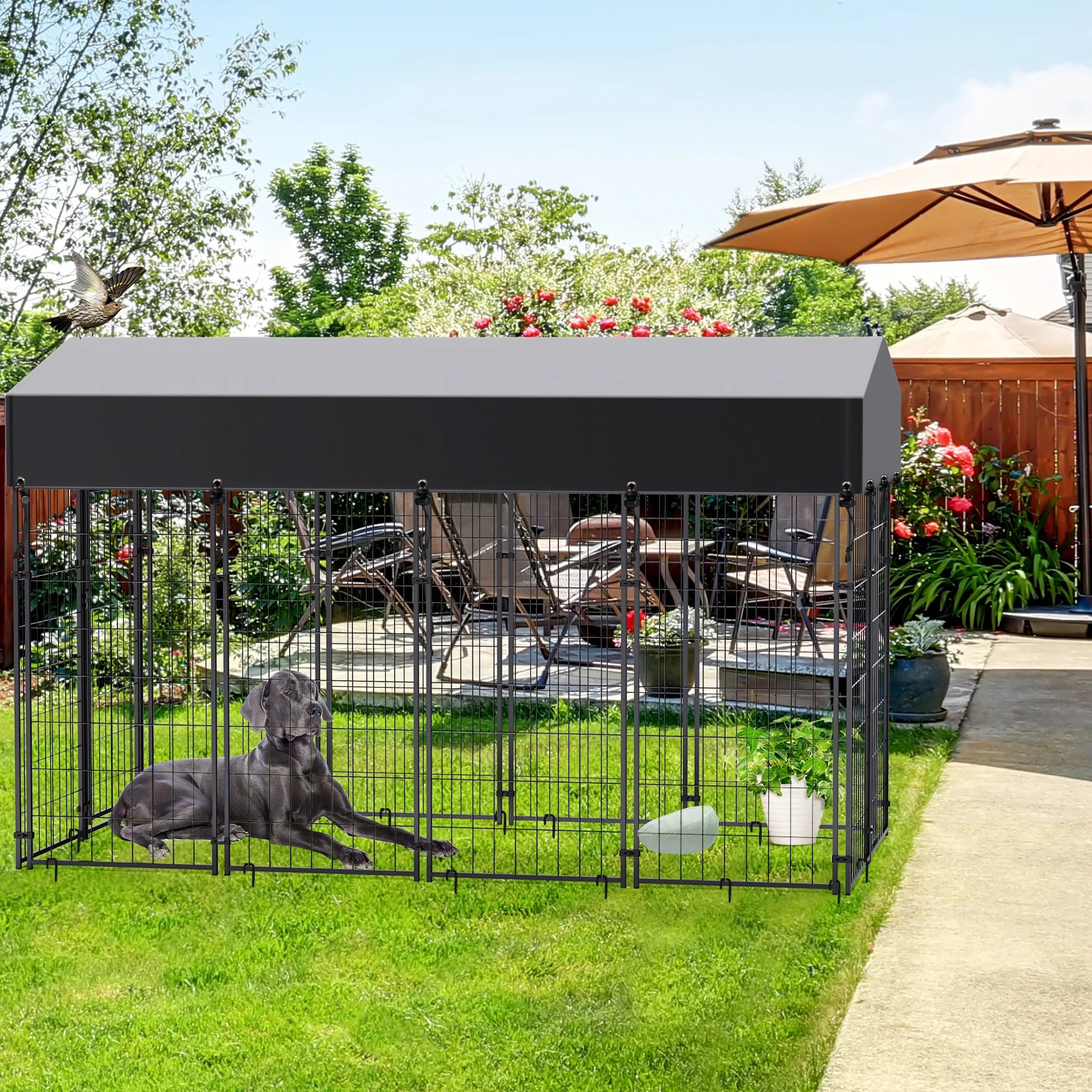 BINGOPAW Large Welded Wire Dog Kennel with UV Waterproof Cover - Arthur's Wellness Emporium