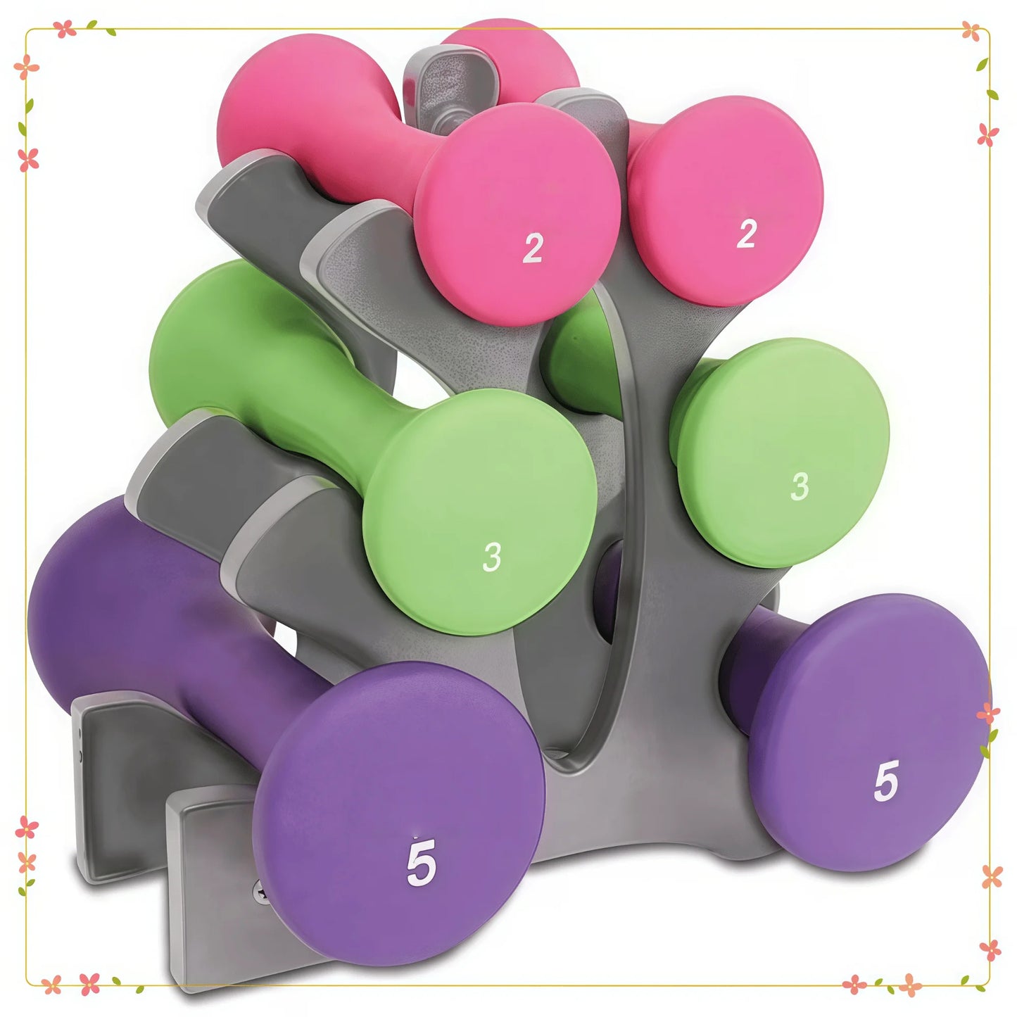 Hourglass Neoprene Dumbbell Set With A-Frame And Non-Slip Grips - Arthur's Wellness Emporium