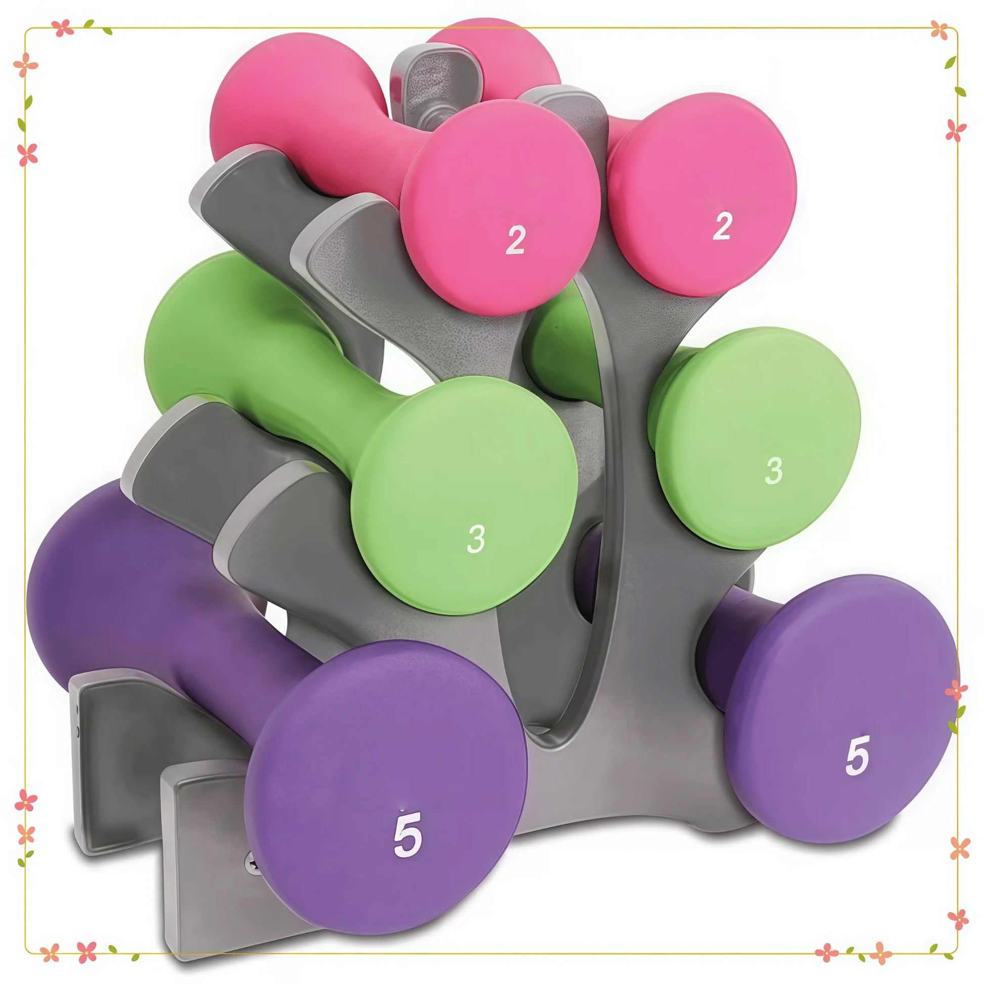 Hourglass Neoprene Dumbbell Set With A-Frame And Non-Slip Grips - Arthur's Wellness Emporium