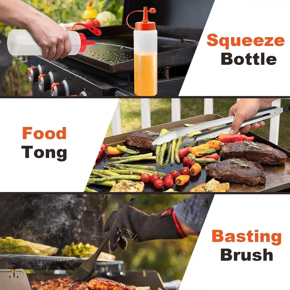 Griddle Accessories Kit Lattice Grilling Tool Set Stainless Spatula Tongs
