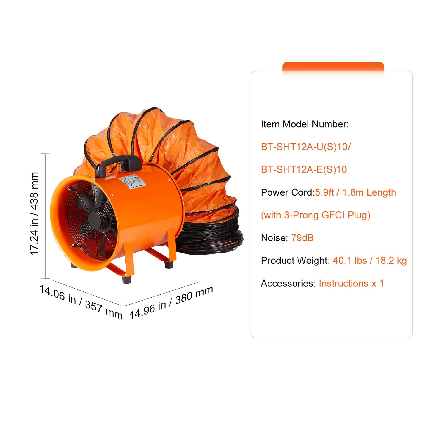 SucceBuy Exhaust Fan Industrial Ventilation Blower With PVC Duct