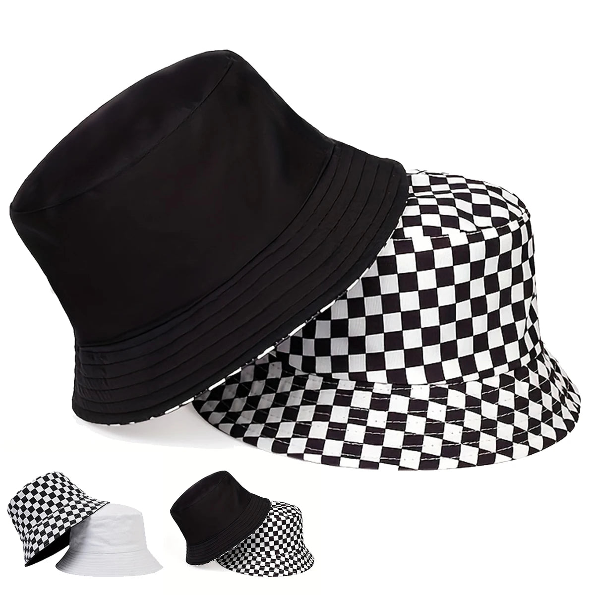 Unisex Black Grid Reversible Bucket Hat For Travel Beach - Arthur's Wellness Emporium