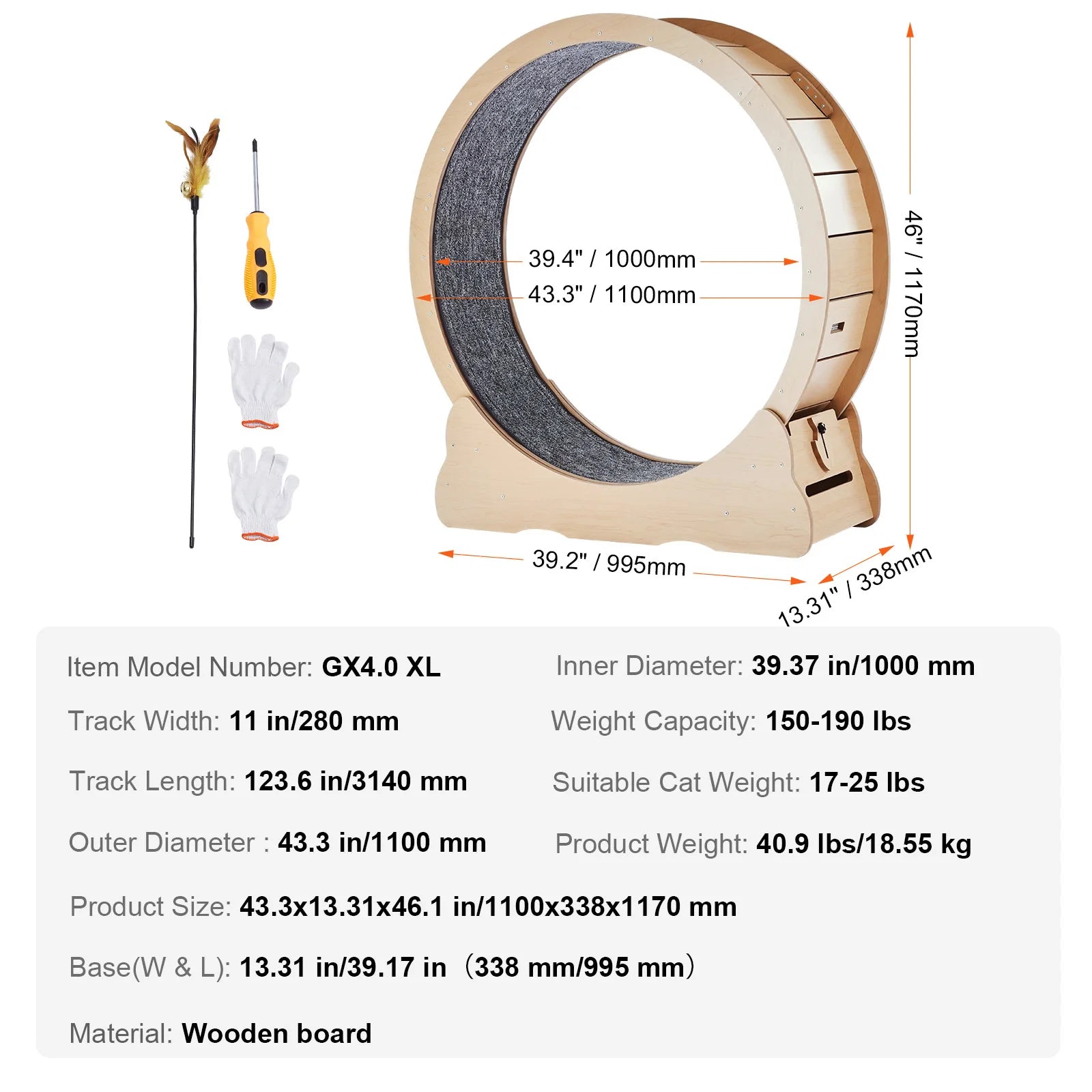 Wooden Cat Exercise Wheel Large Indoor Running Wheel Detachable Carpet - Arthur's Wellness Emporium