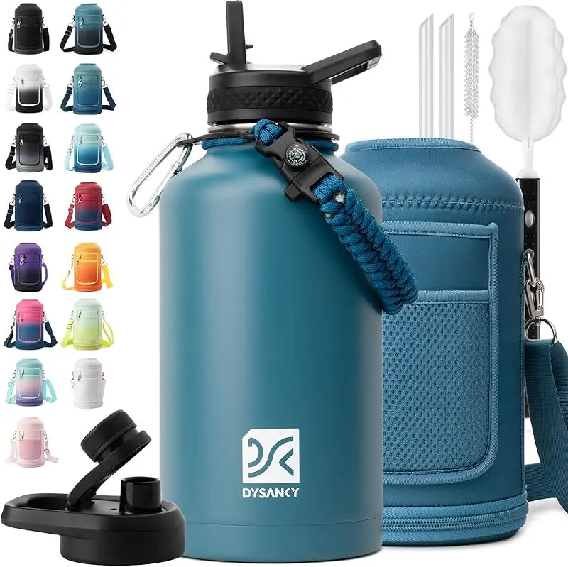 Insulated Stainless Steel Water Bottle With Straw And Carrying Strap