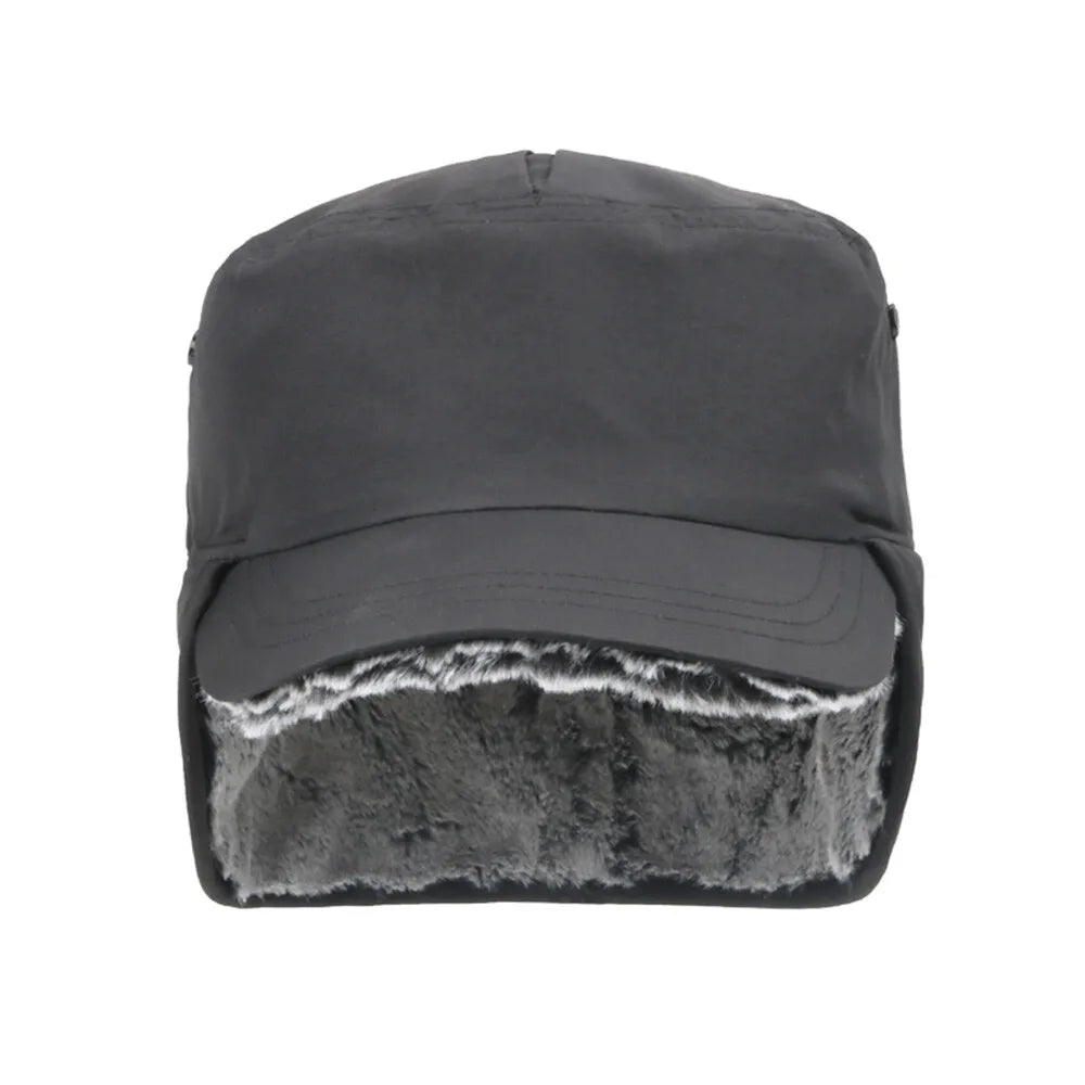 Mens Winter Visor Hat Windproof Earflaps Faux Fur