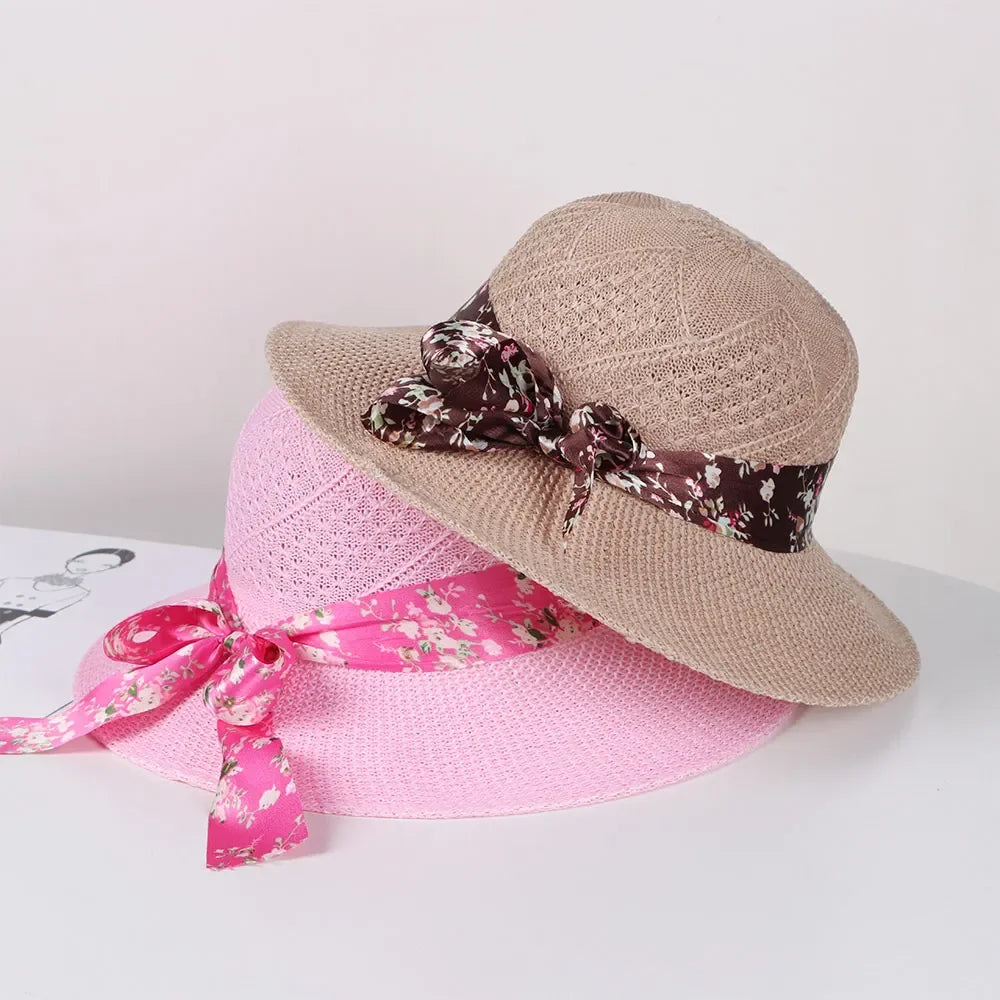 CN Zhejiang Summer Sun Hat Women Ribbon Fisherman Straw Hat