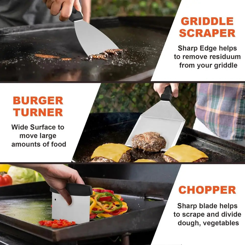 Griddle Accessories Kit Lattice Grilling Tool Set Stainless Spatula Tongs