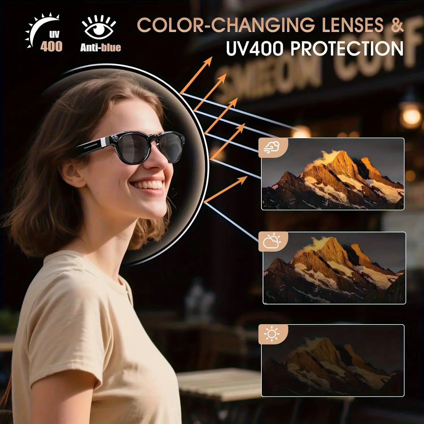 Smart Glasses Real Time Translation AI Chat Assistant 8MP Camera