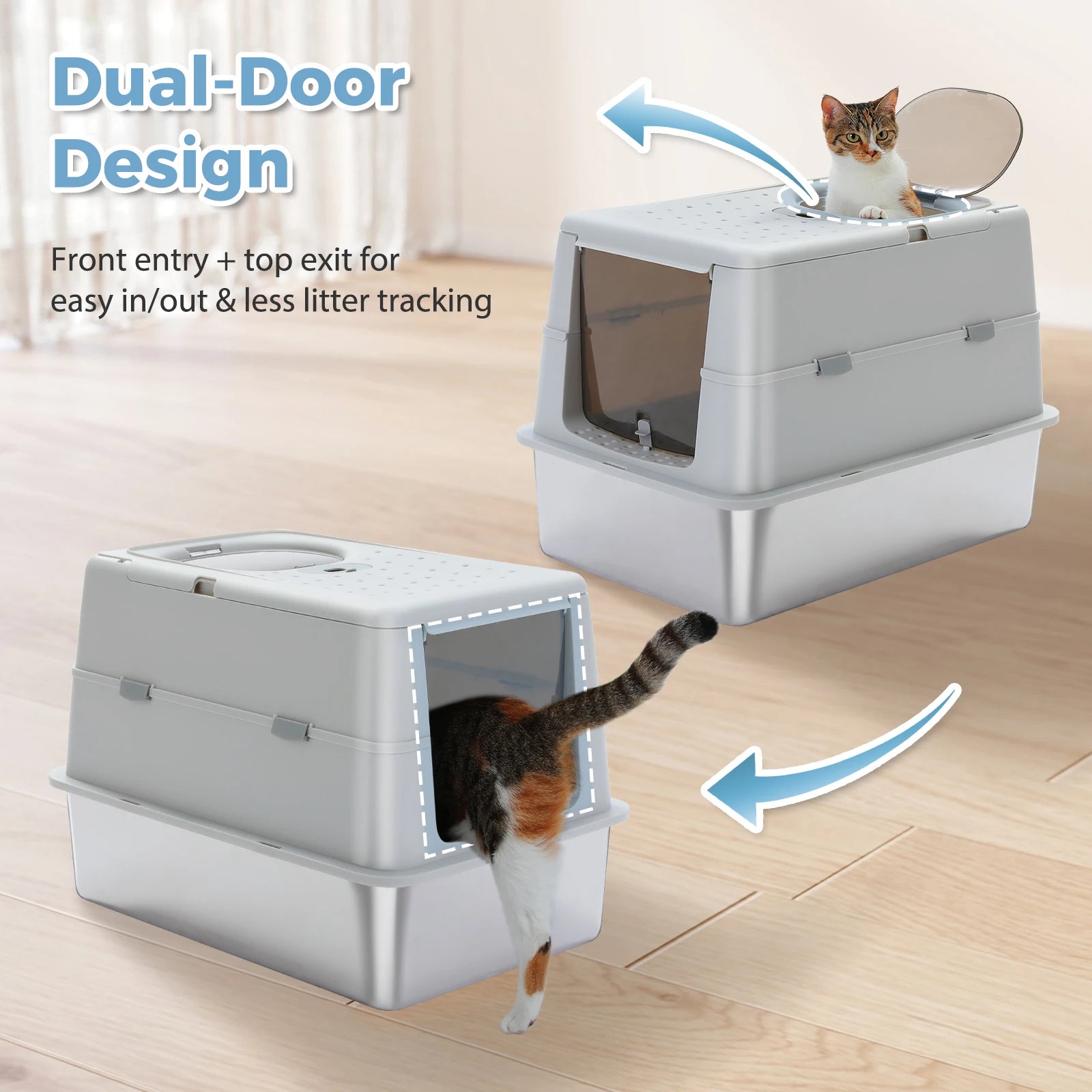 Stainless Steel Cat Litter Box With Scoop High Sides Indoor - Arthur's Wellness Emporium