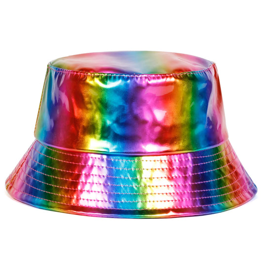 Unisex Rainbow Faux Leather Bucket Hat For Travel Beach - Arthur's Wellness Emporium