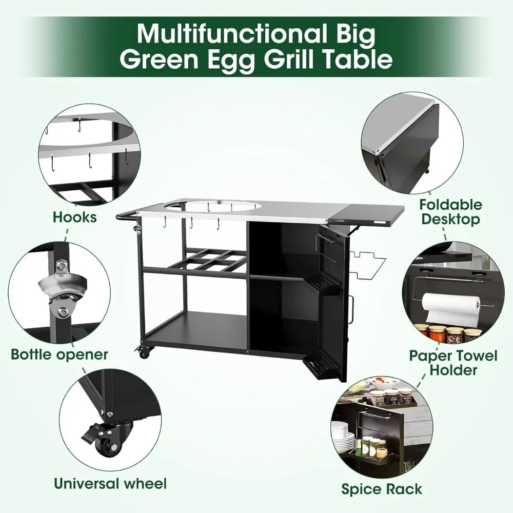 DAFIFY Universal Grill Table For Big Green Egg Cart With Wheels - Arthur's Wellness Emporium