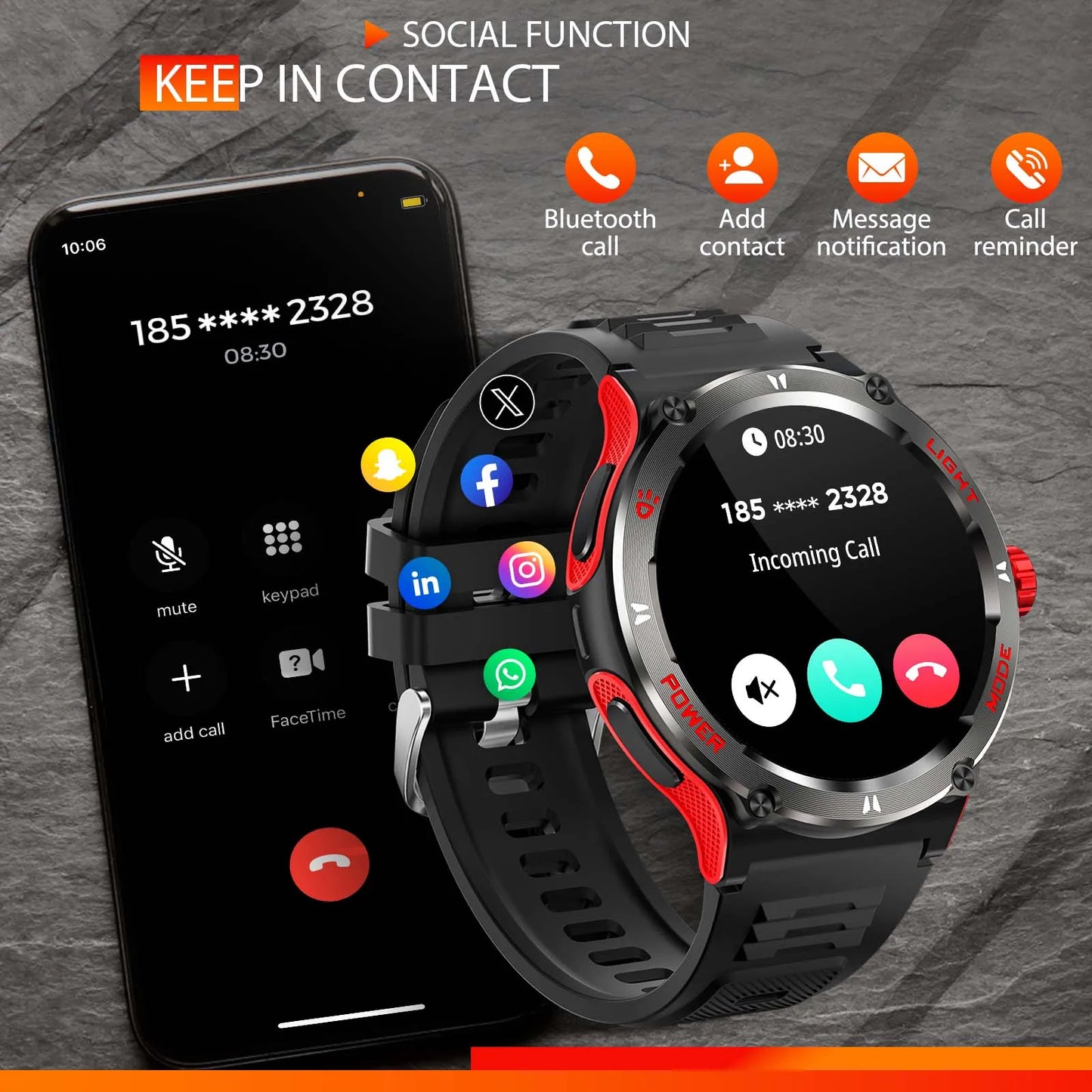 EIGIIS Smartwatch 3ATM Waterproof Heart Rate Sleep Analysis Bluetooth - Arthur's Wellness Emporium