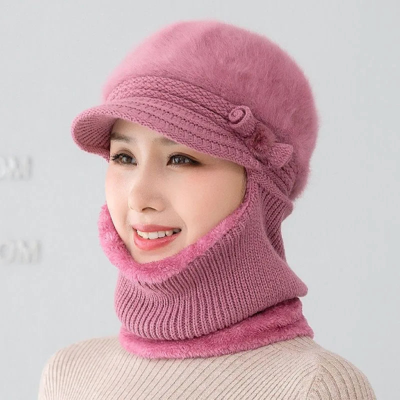 Winter Fur Lined Balaclava Hat For Women Windproof Warmth