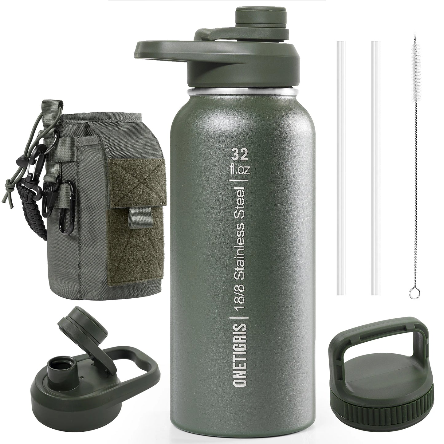 ONETIGRIS Insulated Tactical Stainless Steel Water Bottle With Straw