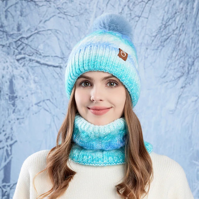 Winter Warm Hat And Scarf Set For Women Fleece Knit Two Piece