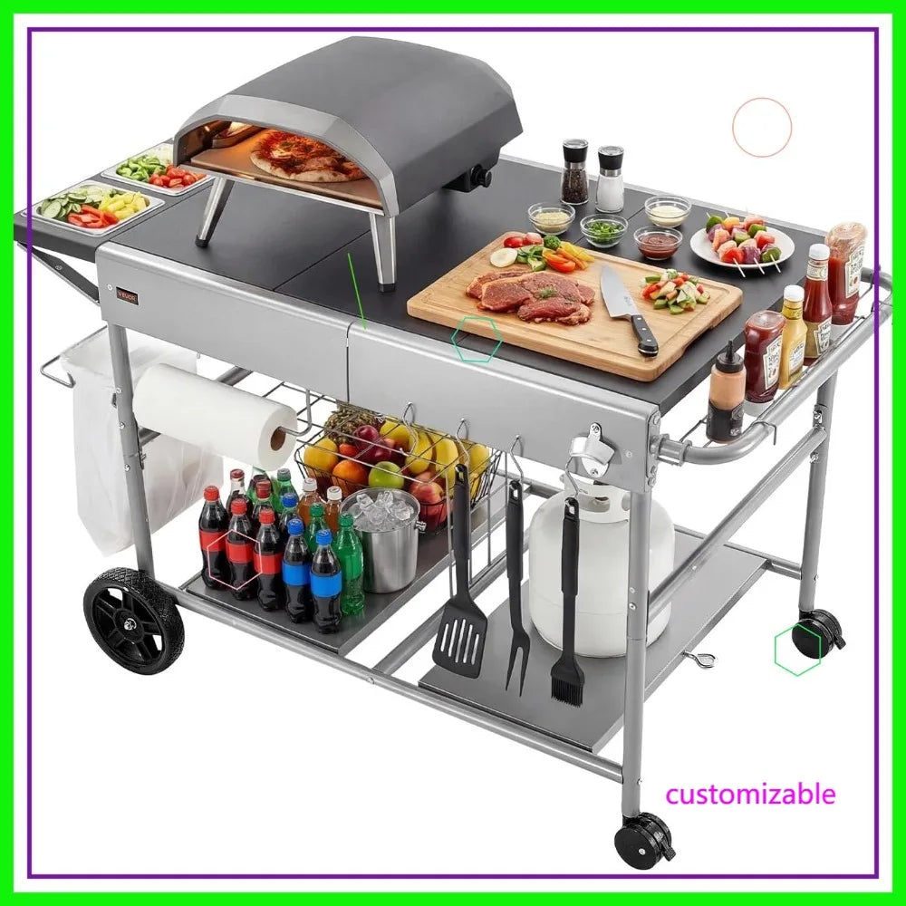 Outdoor Grill Cart With Wheels Movable BBQ Prep Table