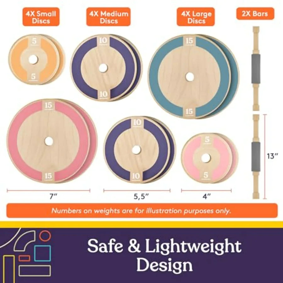 Kids Wooden Workout Weights Set For Home Gym Playtime - Arthur's Wellness Emporium
