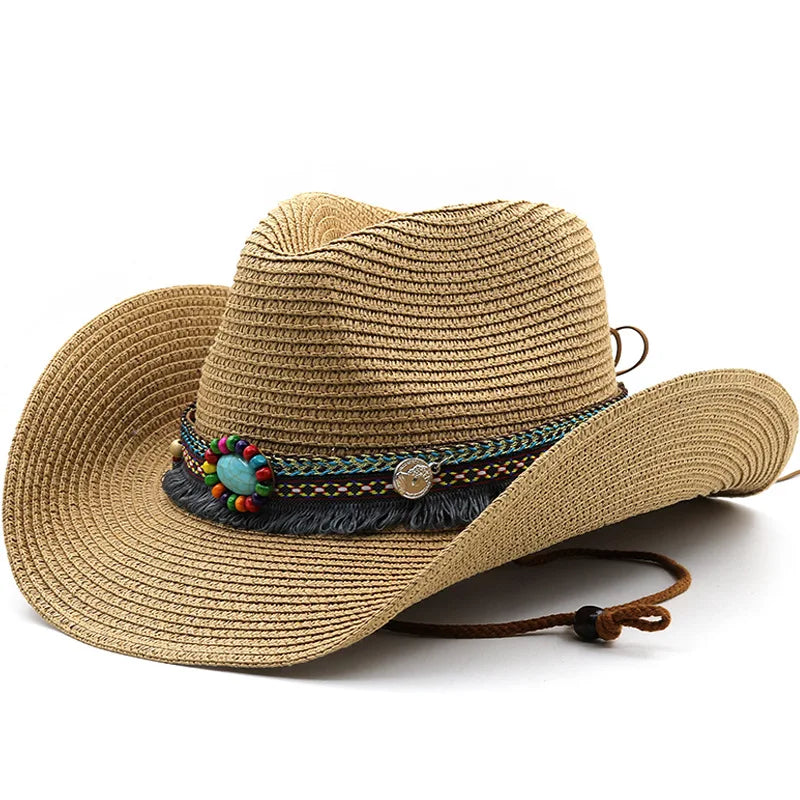 CN Tibet Zhejiang Western Cowboy Straw Hat Unisex Summer Outdoor