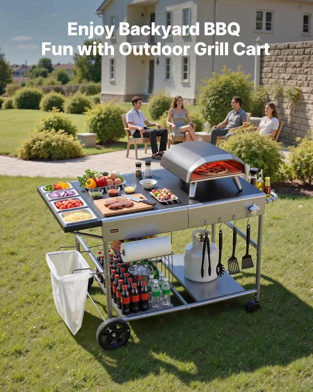 Outdoor Grill Cart With Wheels Movable BBQ Prep Table