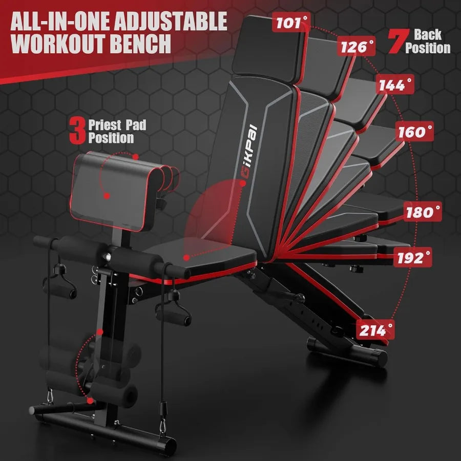 XMSJ Adjustable Weight Bench Foldable Incline Decline With Leg Extension
