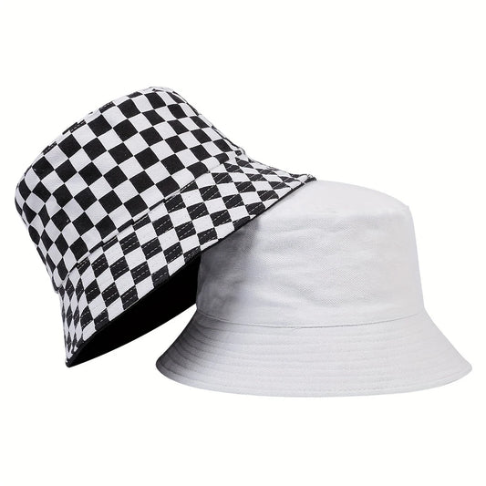 Unisex Black Grid Reversible Bucket Hat For Travel Beach - Arthur's Wellness Emporium