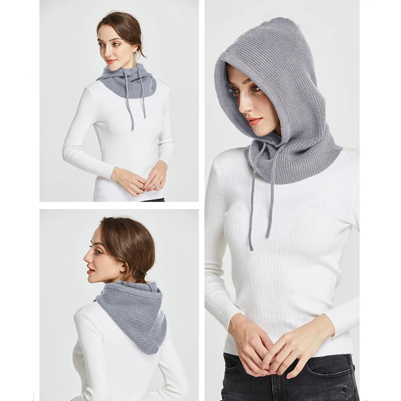Cashmere Knit Hooded Balaclava For Women Winter Warmth