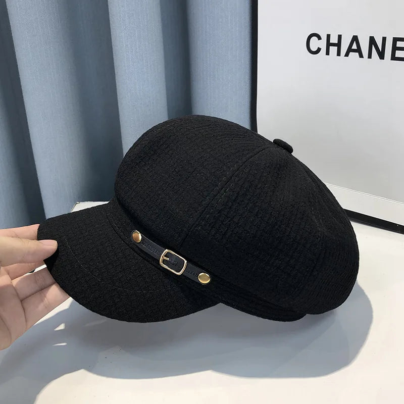 CN Knit Beret Hats For Women Octagonal Newsboy Style Casual