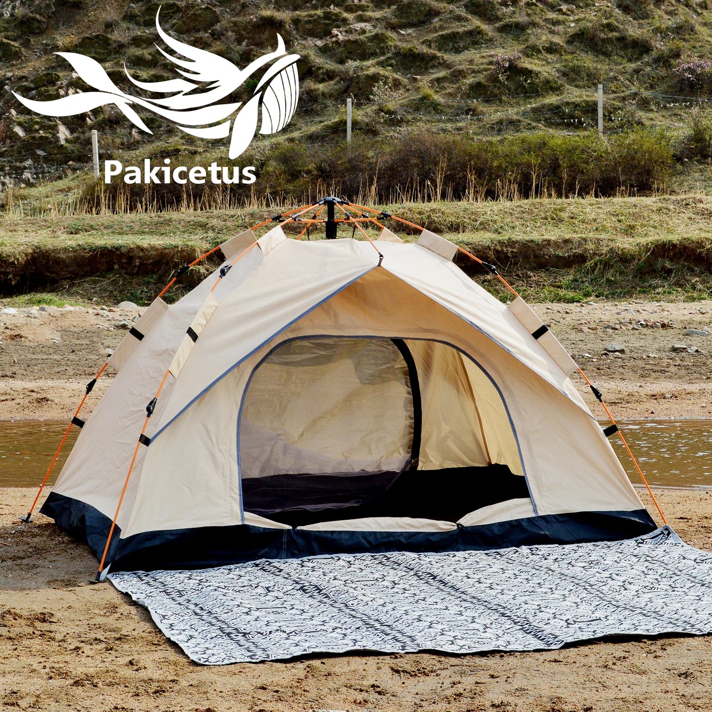 Pakicetus Instant Golden Tent Portable 3-4 Person Sun Rain Shelter Beach Camping - Arthur's Wellness Emporium