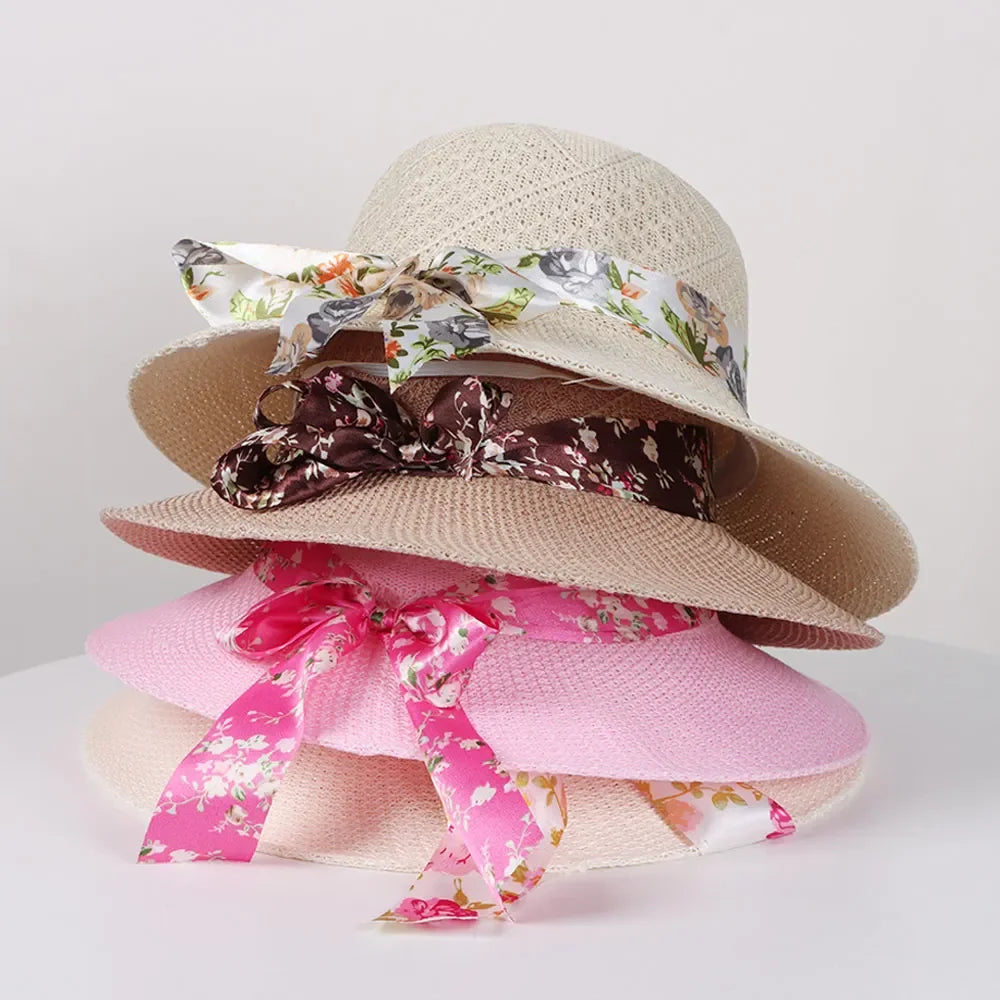 CN Zhejiang Summer Sun Hat Women Ribbon Fisherman Straw Hat