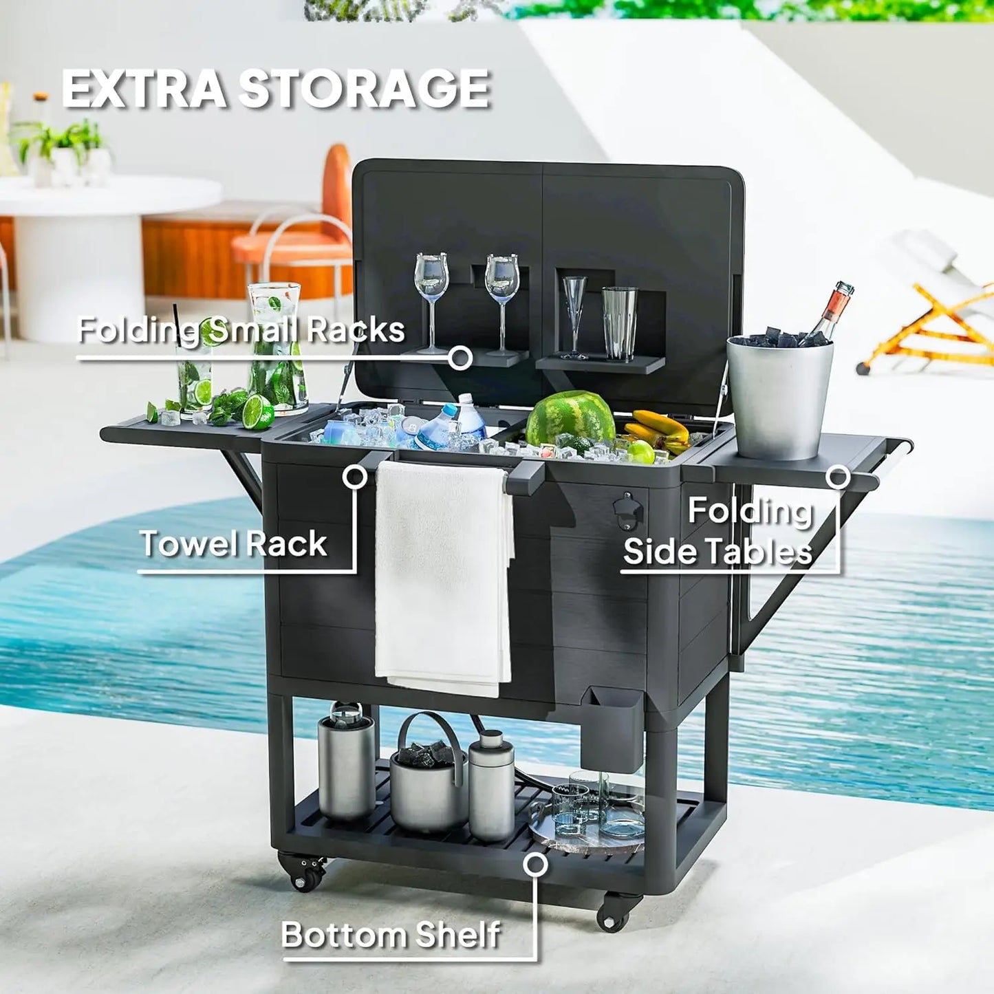 High Concerned Chemical Patio Cooler With Wheels And Shelves - Arthur's Wellness Emporium