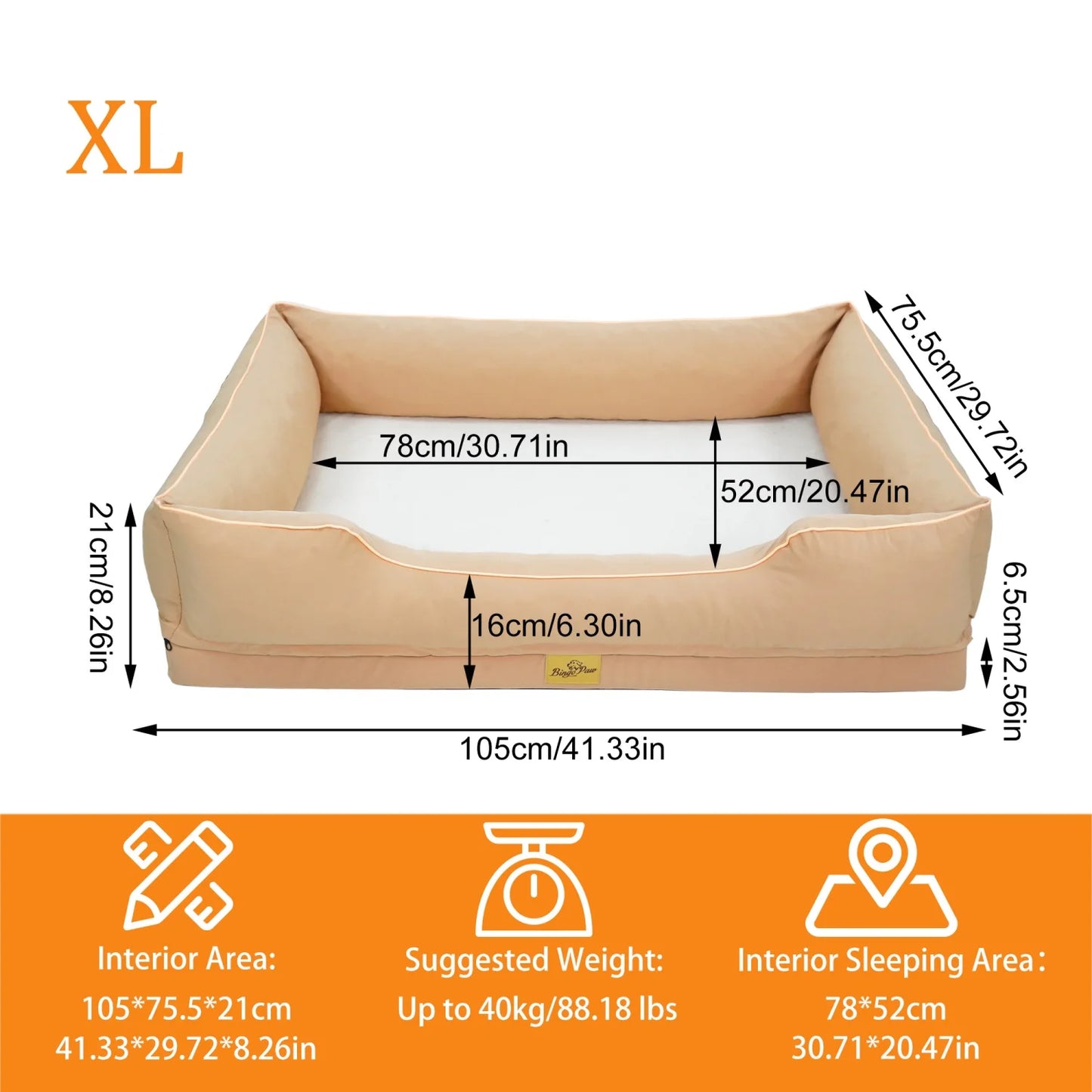 BINGOPAW Rectangular Orthopedic Dog Bed With Bolster And Waterproof Lining