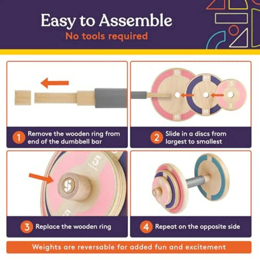 Kids Wooden Workout Weights Set For Home Gym Playtime - Arthur's Wellness Emporium