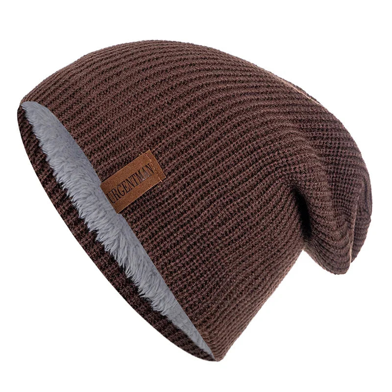 Unisex Fur Lined Beanie Hat Knit Cap for Men Women