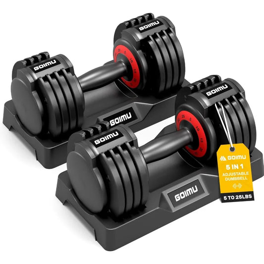 Adjustable Dumbbell Set For Home Gym 25 Lb 5in1 AntiSlip
