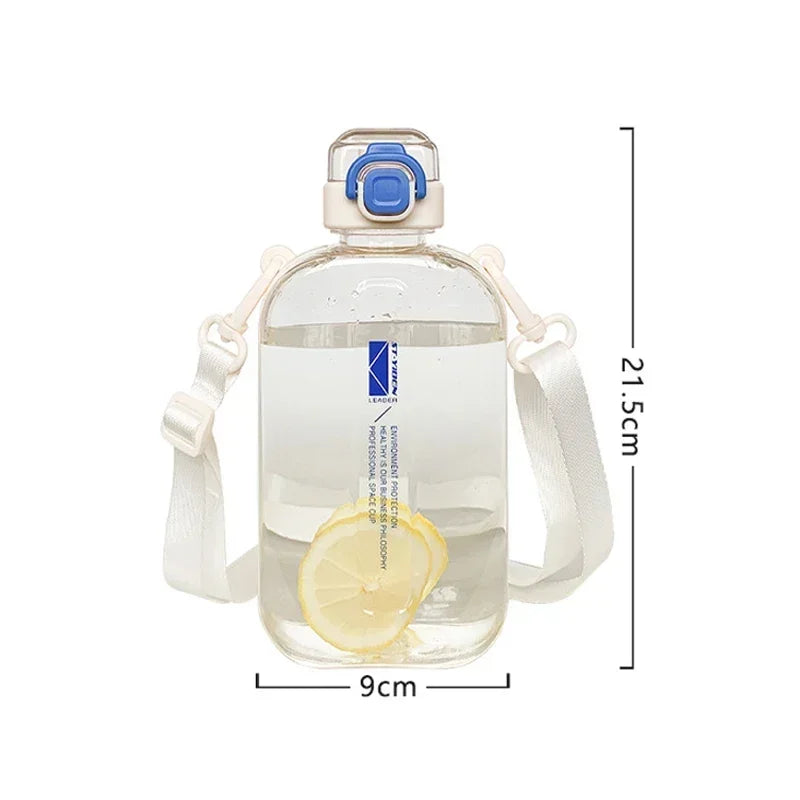 Flat Square Transparent Water Bottle With Adjustable Strap - Arthur's Wellness Emporium