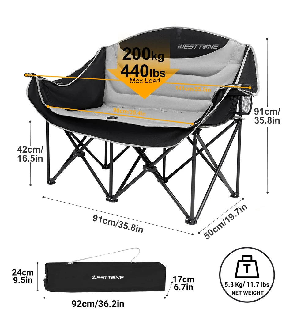 WESTTUNE Double Camping Chair Outdoor Folding Sofa With Cup Holder - Arthur's Wellness Emporium