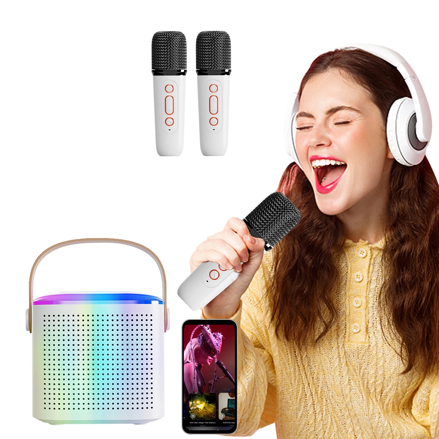 Odelettevcy Wireless Karaoke Speaker With RGB Lighting And Two Mics