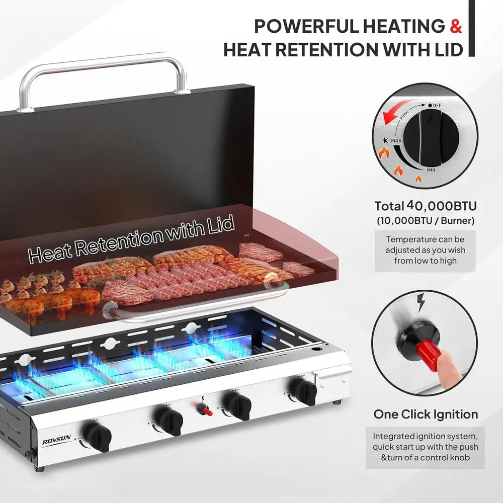 Portable Propane Griddle With Enameled Tray And Electric Ignition - Arthur's Wellness Emporium