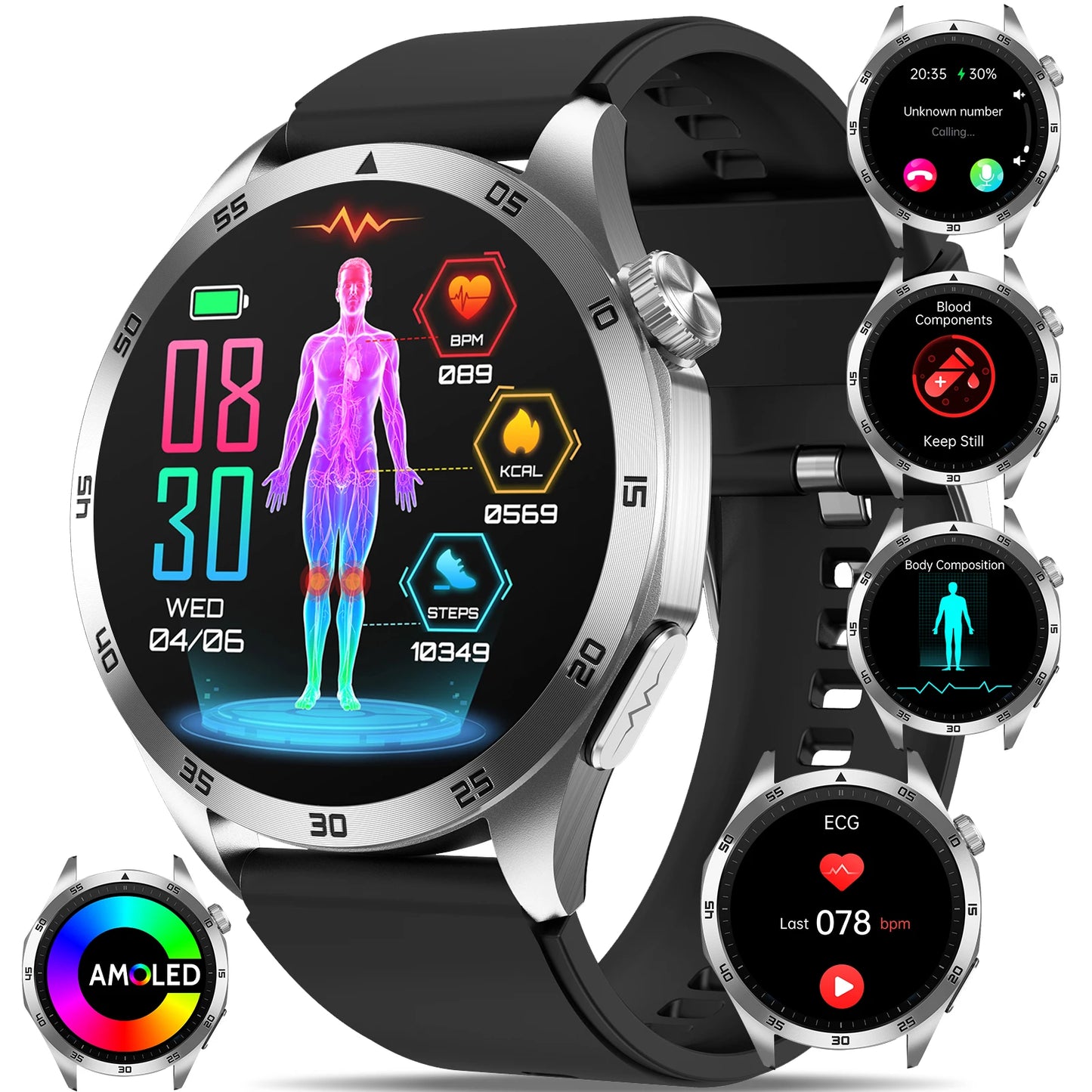 Marsyu Smart Watch ECG PPG Blood Pressure Lipid Uric Acid HD Bluetooth - Arthur's Wellness Emporium