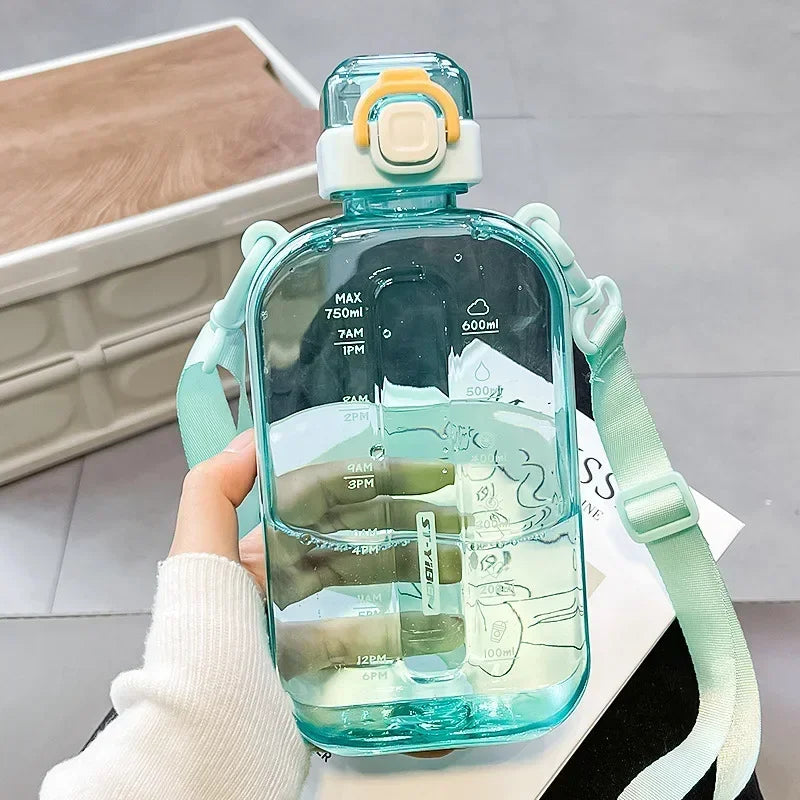 Flat Square Transparent Water Bottle With Adjustable Strap - Arthur's Wellness Emporium