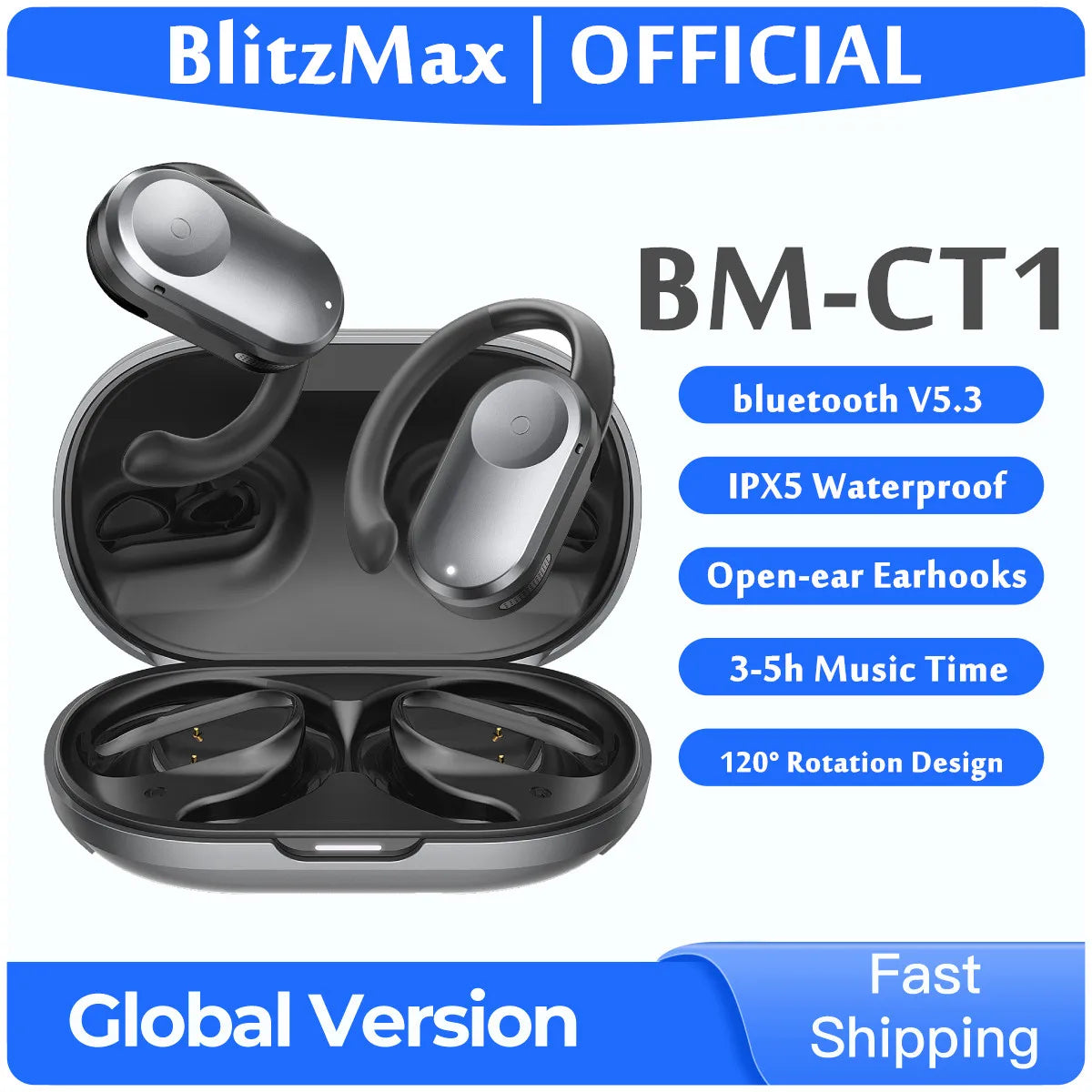 BlitzWolf BlitzMax BM CT1 Open Ear Bluetooth Earphones 50h Battery