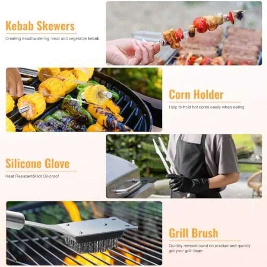22 Piece BBQ Accessories Set in Aluminum Case Stainless Steel