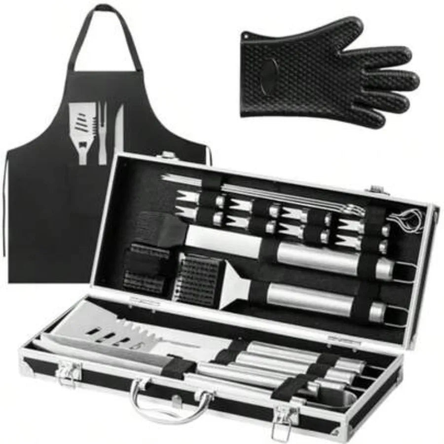 22 Piece BBQ Accessories Set in Aluminum Case Stainless Steel