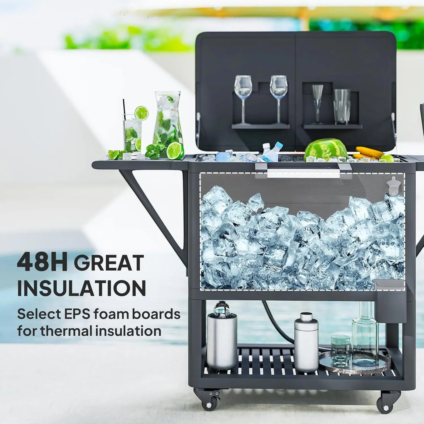 High Concerned Chemical Patio Cooler With Wheels And Shelves - Arthur's Wellness Emporium